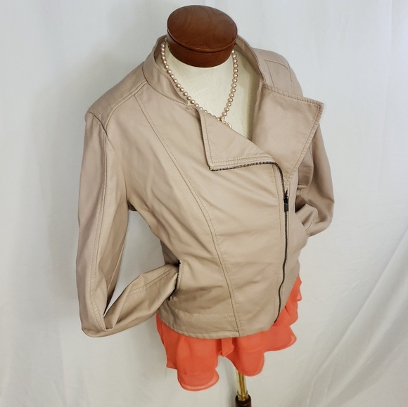 Guliana Faux Leather Moto Jacket Sz L Nude Color - Picture 6 of 8